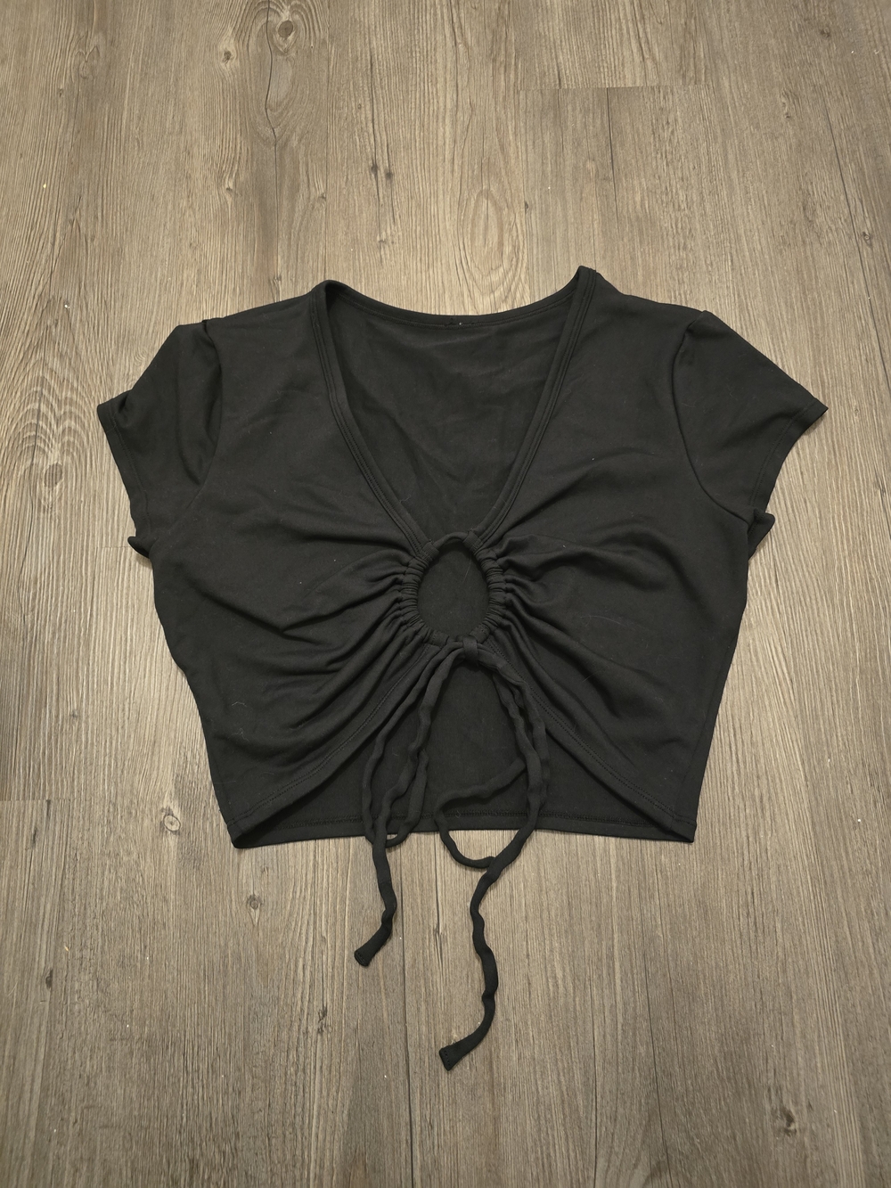 ALO Yoga Black Ruched Tie-Front Crop Top